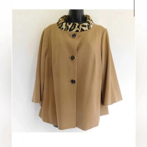 CHICO'S FAUX FUR CHEETAH PRINT COLLAR JACKET